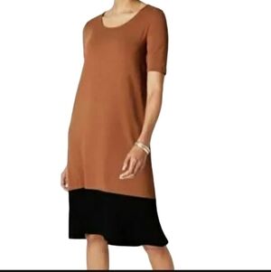 J. Jill Wearever Cognac Black Color Block Stretch Sheath Midi Dress Size L